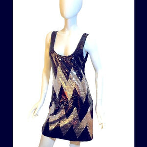 NWT BB Dakota Rhinna Sequin Chevron Tank Slip Dress Small Black Silver Bodycon